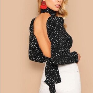 Backless Tie Back Polka Dot Blouse
